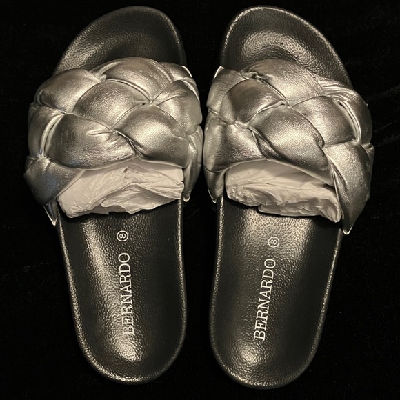 Bernardo Women's Metallic Silver Braided Sandals - Picture 2 of 5